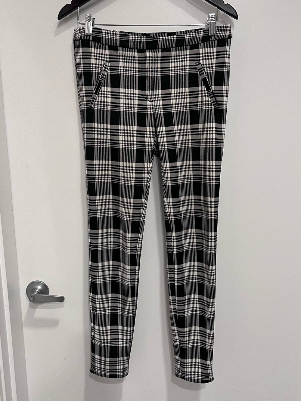 Zara Check Cigarette Style Trousers Medium Black White Plaid Slim Pants Grunge
